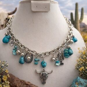 paparazzi Silver-Tone Turquoise Charm Necklace